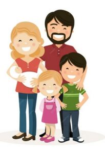 Papa maman et un frère et soeur accueille un bébé un nouvel enfant après sa naissance